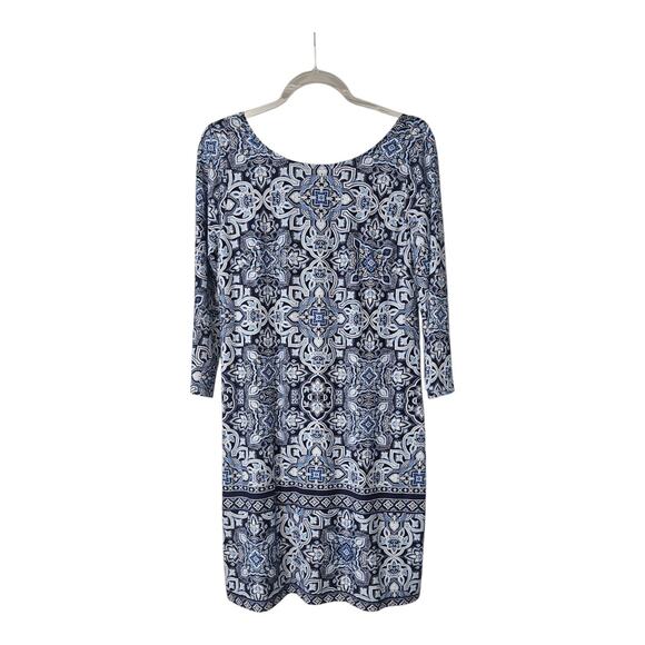 Apt. 9 Dresses & Skirts - Apt. 9 Dress LARGE 3/4 Sleeve Floral Stretch Lightweight Blue/White Casual
